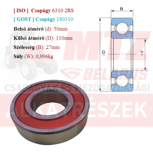 Csapágy 6310 2RS GPZгпз-36 